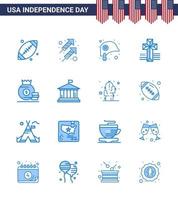 Happy Independence Day 16 Blues Icon Pack für Web und Print Money Dollar Head Church American Editable Usa Day Vector Design Elements