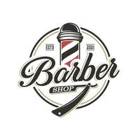 vintage barbershop logotyp design vektor mall