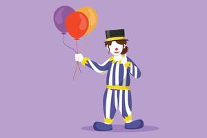 cartoon flache stil zeichnung weiblichen clown stehend halten luftballons mit daumen hoch geste mit hut und clownkostüm bereit, publikum in der zirkusarena zu unterhalten. Grafikdesign-Vektorillustration vektor