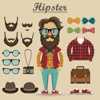 hipster karaktär och hipster element, föremål, mode, vektor illustration