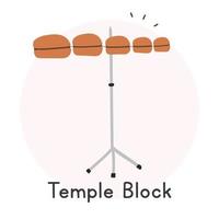 tempel blockera ClipArt tecknad serie stil. enkel söt tempel block med 5 träblock musikalisk instrument platt vektor illustration. percussion instrument tempel blockera hand dragen klotter stil
