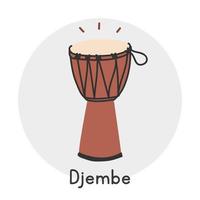 Djembe-Clipart-Cartoon-Stil. einfache niedliche braune hölzerne djembe westafrikanische percussion musikinstrument flache vektorillustration. schlaginstrument djembe handgezeichnetes gekritzel. Djembe-Vektordesign vektor