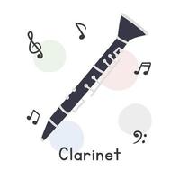 Klarinette-Clipart-Cartoon-Stil. einfache niedliche klarinette single-reed holzblasinstrument flache vektorillustration. Blasinstrument handgezeichneter Doodle-Stil. Klarinetten-Vektordesign vektor