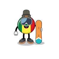 maskot tecknad serie av senegal flagga snowboard spelare vektor