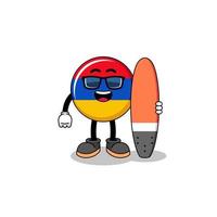 Maskottchenkarikatur der armenischen Flagge als Surfer vektor