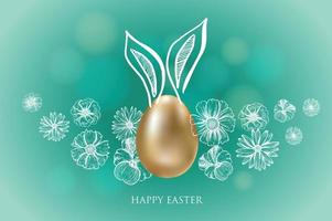 glad påsk. set med kaninöron. guld ägg. handritad illustration. vektor