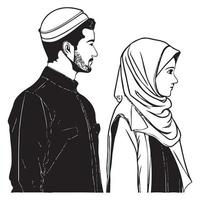 muslim par vektor svart översikt skiss illustration isolerat på vit bakgrund