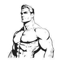 bodybuilder, muskelmann, schwarze umrissvektorillustration vektor