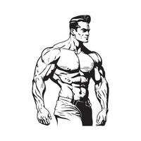 kroppsbyggare, muskel man svart översikt vektor illustration