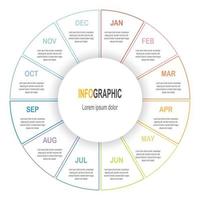 Infografik-Kreisvorlage, 12-Schritte-Geschäftsdatenillustration, Infografik-Vorlage für die Präsentationszeitachse. vektor