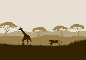Giraffen- und Leopardensilhouetten in der afrikanischen Savanne. vektorillustration für hintergrund vektor