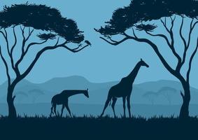 Silhouetten der Giraffenlandschaft in der Savanne. Vektor-Illustration vektor