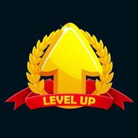 Level-Up-Symbol mit rotem Preisband und Lorbeer. level up zeichen symbol für spiel vektor