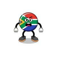 südafrika-flaggen-karikaturillustration mit verärgertem ausdruck vektor
