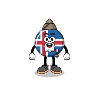 karaktär tecknad serie av island flagga som en veteran- vektor