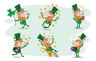 Cartoon Saint Patrick's Kobold Konzept Charaktere Sammlung vektor