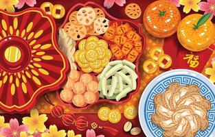 chinesisches Neujahrs-Grundnahrungsmittel- und Delikatessenkonzept vektor