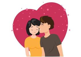Mann und Frau, die sich lieben, müssen mit einem Kuss auf die Wange beginnen. Paar-Charakter-Vektor-Illustration. vektor