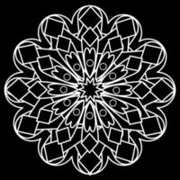 Mandalamuster mit weißen Linien auf schwarzem Hintergrund, sehen aus wie eine Blume oder ein Feuerwerk. vektor