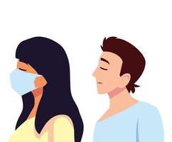 Mann und Frau fühlen sich krank und mit Maskenvektorentwurf vektor