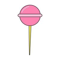 rosa Lutscher im Retro-Stil der 90er Jahre. Süßigkeiten essen. bunter Vektoraufkleber lokalisiert auf weißem Hintergrund. vektor