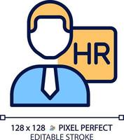 HR-Manager Pixel Perfect RGB-Farbsymbol. koordiniert den Rekrutierungsprozess. Personalabteilung. Arbeitsposition. isolierte vektorillustration. einfache gefüllte Strichzeichnung. editierbarer Strich vektor