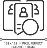 kandidat pixel perfekt linjär ikon. tävlande sökande för jobb placera. Välj kvalificerad arbetstagare. mänsklig Resurser. tunn linje illustration. kontur symbol. vektor översikt teckning. redigerbar stroke