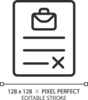 Arbeitsvertrag Pixel perfektes lineares Symbol. Betriebs- und Betriebsvereinbarung. Geschäftsbedingungen. Rechtsdokument. dünne Liniendarstellung. Kontursymbol. Vektorumrisszeichnung. editierbarer Strich vektor