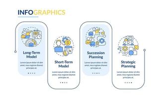 IT-Besetzungsmodelle blaue Rechteck-Infografik-Vorlage. einstellen. Datenvisualisierung mit 4 Schritten. bearbeitbares Zeitachsen-Infodiagramm. Workflow-Layout mit Liniensymbolen. lato-fett, normale Schriftarten verwendet vektor