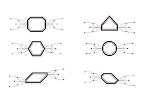 uppsättning geometrisk teknologi element. teknologi abstrakt digital element, linje framtida, länktexter titlar och ram i Hej tech stil, vektor. tech för användare gränssnitt, ui, ikon, webb baner, bakgrund. vektor