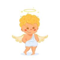 Cherub-Kind mit Heiligenschein ist verwirrt. blonder süßer engel zum valentinstag. vektorillustration eines heiligen jungen vektor