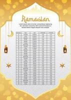 ramadan kareem islamische kalendervorlage und sehri ifter zeitplan bangladesch datum und uhrzeit vektor