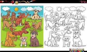 spielerische Hunde Charaktere Gruppe Malbuch Seite vektor