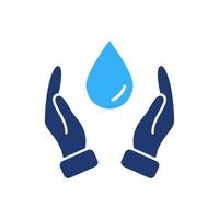hand skyddande vatten silhuett ikon. två hand och släppa Färg ikon. spara och skydd av vatten. tecken för ekologi. vektor illustration.