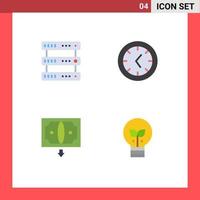 flaches Icon-Paket mit 4 universellen Symbolen für Datenbank-Geldspeicher-Geschäftsidee editierbare Vektordesign-Elemente vektor