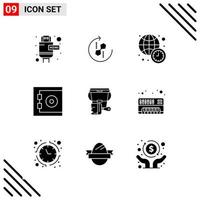 Pixel perfektes Set aus 9 soliden Symbolen. Glyphen-Icon-Set für die Gestaltung von Websites und die Schnittstelle für mobile Anwendungen. vektor