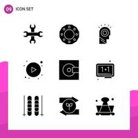 Glyphen-Icon-Set. Packung mit 9 soliden Symbolen isoliert auf weißem Hintergrund für ansprechendes Website-Design, Druck- und mobile Anwendungen. vektor