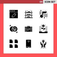 9 Icon Pack Solid Style Glyphensymbole auf weißem Hintergrund. einfache Zeichen für die allgemeine Gestaltung. vektor