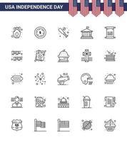 25 USA linje packa av oberoende dag tecken och symboler av text USA baseboll amerikan Bank redigerbar USA dag vektor design element