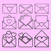 kärlek brev översikt vektor illustration. kärlek brev ikon design element. uppsättning av kuvert med hjärta grafisk resurs. valentine kuvert samling