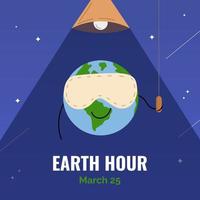 jord timme affisch skildrar planet jord i de sovande mask växlande de ljus. jord timme vektor platt stil illustration. jord timme tecknad serie stil illustration.