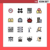 Stock Vector Icon Pack mit 16 Zeilenzeichen und Symbolen für Hotelraddaten RGB-Bericht editierbare kreative Vektordesign-Elemente