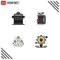 Stock Vector Icon Pack mit 4 Zeilenzeichen und Symbolen für Herd Stick Pan Club Feuerwerk editierbare Vektordesign-Elemente