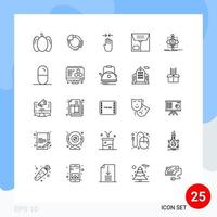 25 universelle Linien für Web- und mobile Anwendungen, Forschungsüberwachung, Vier-Finger-Ökologie und bearbeitbare Vektordesign-Elemente vektor