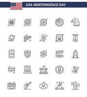 4. juli usa glücklicher unabhängigkeitstag symbol symbole gruppe von 25 modernen linien von party usa american eagle tier editierbare usa tag vektor design elemente