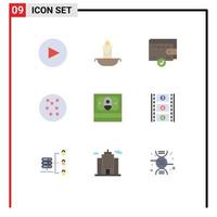 Stock Vector Icon Pack mit 9 Zeilen Zeichen und Symbolen für sichere Webserver Filmrolle Brieftasche Filmstreifen Geld editierbare Vektordesign-Elemente