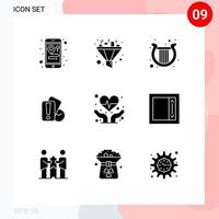 satz von 9 modernen ui-symbolen symbolzeichen für das irische kardiogramm der feldherzpflege mit editierbaren vektordesignelementen vektor