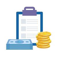 Münzen Geld Dollar mit Checkliste und Rechnungen