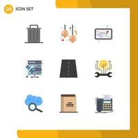 flacher Farbsatz der mobilen Schnittstelle von 9 Piktogrammen von Brückenwartungslampen, die bearbeitbare Vektordesignelemente des Workflows hosten vektor