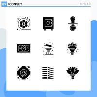 9 kreative Symbole moderne Zeichen und Symbole zum Kochen von Geld Nippel Finanzen Kinder editierbare Vektordesign-Elemente vektor